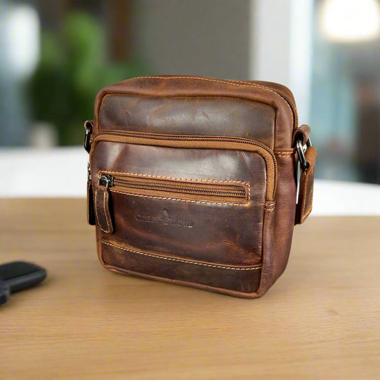 Greenwood Leather Mini-Messenger Bag. Compact Wax Pull-Up Leather Bag for Urban Adventures Boutique of Leathers/Open Road