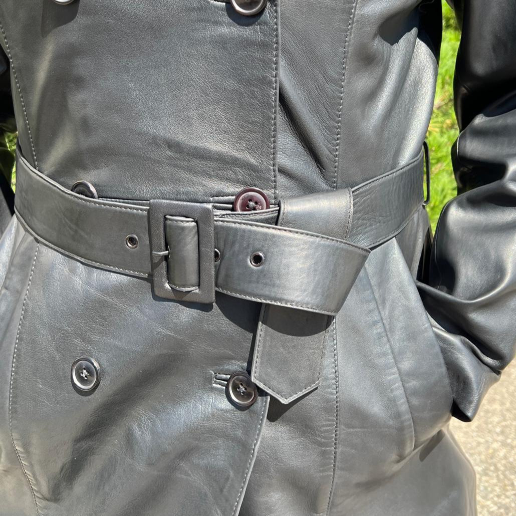 Women's Classic Leather Trench Coat. Double-Breasted Button Closure with Adjustable Belt Boutique of Leathers/Open Road