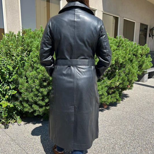 Women's Classic Leather Trench Coat. Double-Breasted Button Closure with Adjustable Belt Boutique of Leathers/Open Road