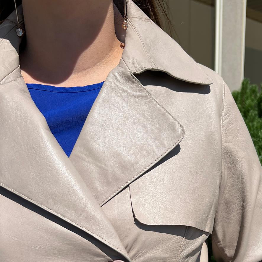 Women's Classic Leather Trench Coat. Double-Breasted Button Closure with Adjustable Belt Boutique of Leathers/Open Road