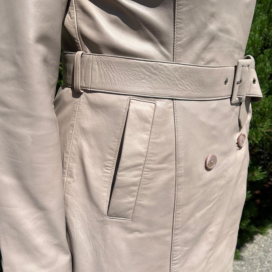 Women's Classic Leather Trench Coat. Double-Breasted Button Closure with Adjustable Belt Boutique of Leathers/Open Road