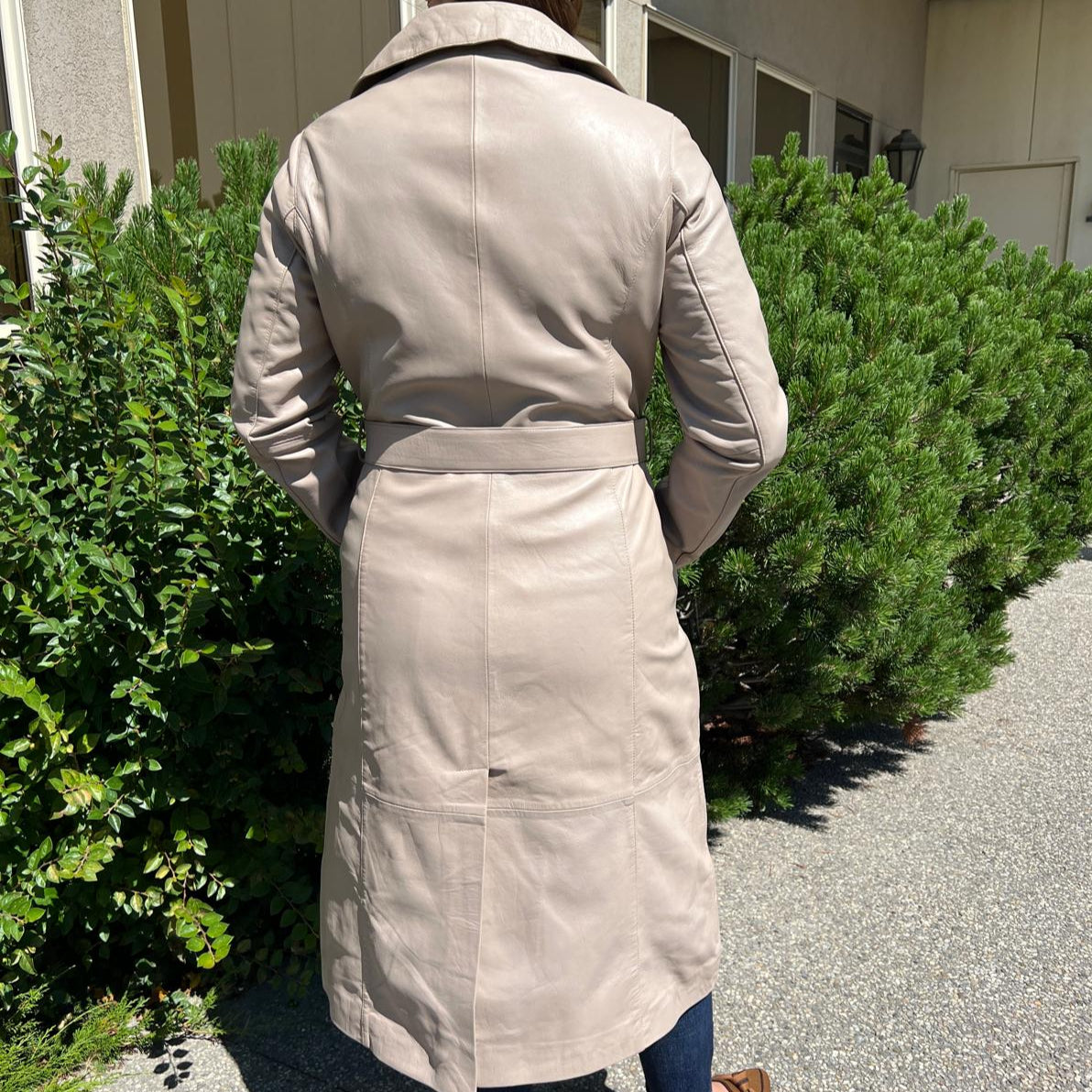 Women's Classic Leather Trench Coat. Double-Breasted Button Closure with Adjustable Belt Boutique of Leathers/Open Road