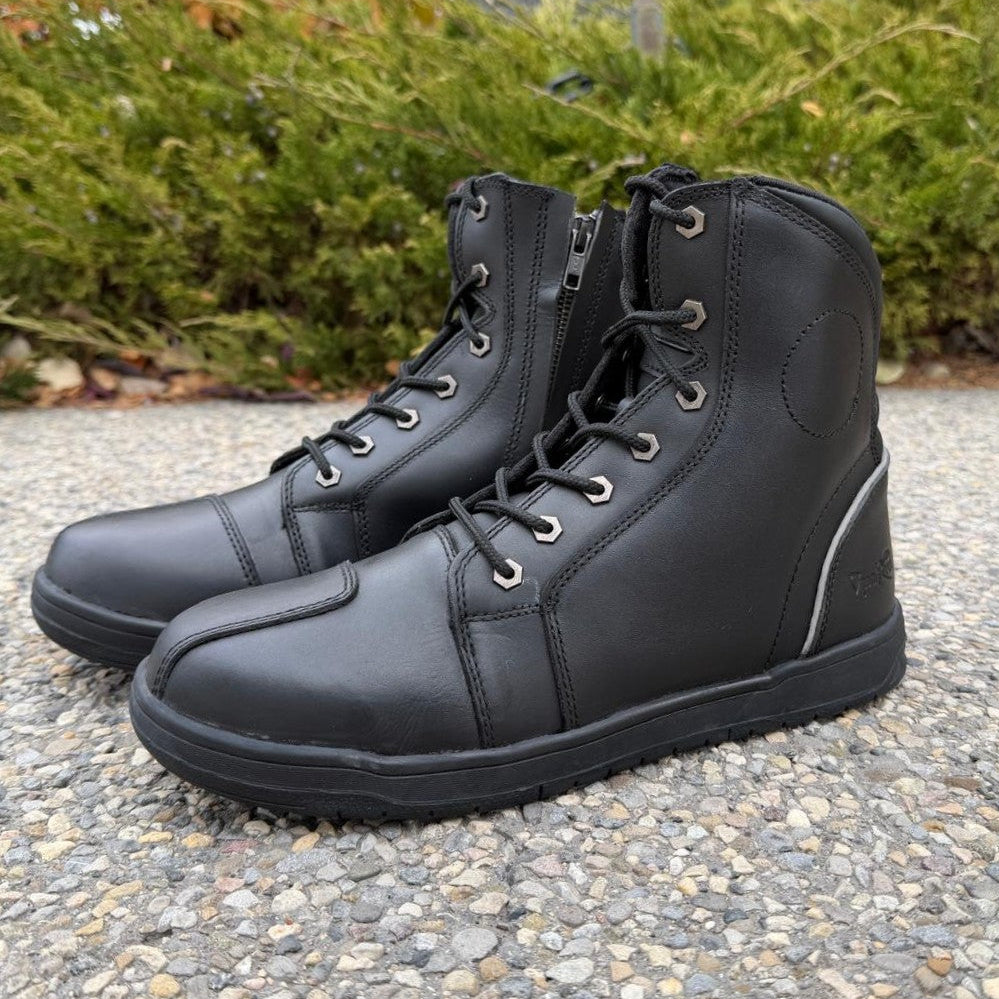 Men's Sneaker Biker Boots. Black Cowhide Leather with Lace-Up & Side Zip - Velora Luxury Fashion
