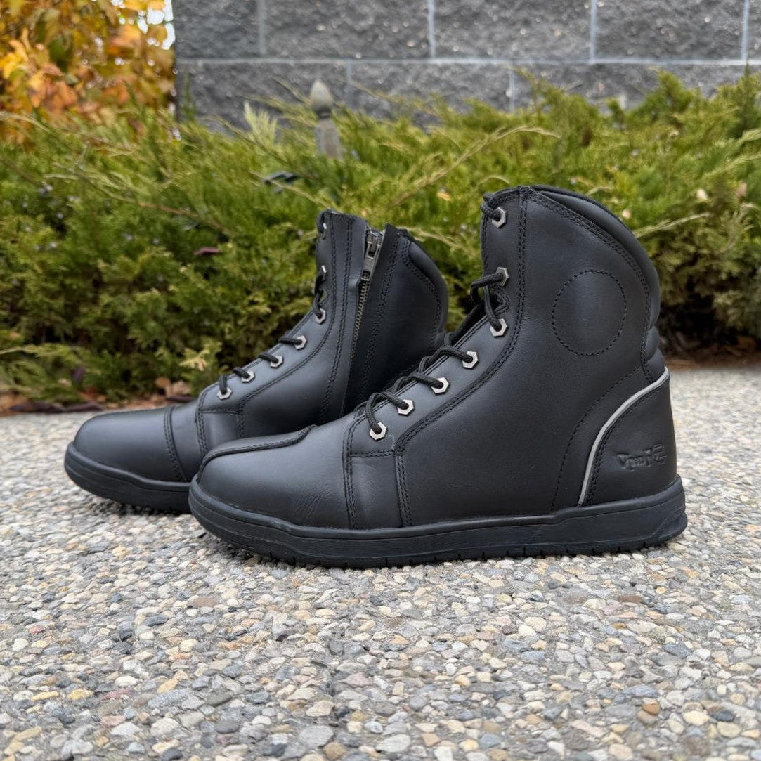 Men's Sneaker Biker Boots. Black Cowhide Leather with Lace-Up & Side Zip - Velora Luxury Fashion