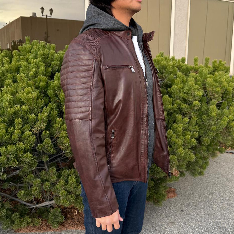 Men's Lamb Leather Jacket with Removable Hoodie - Velora Luxury Fashion