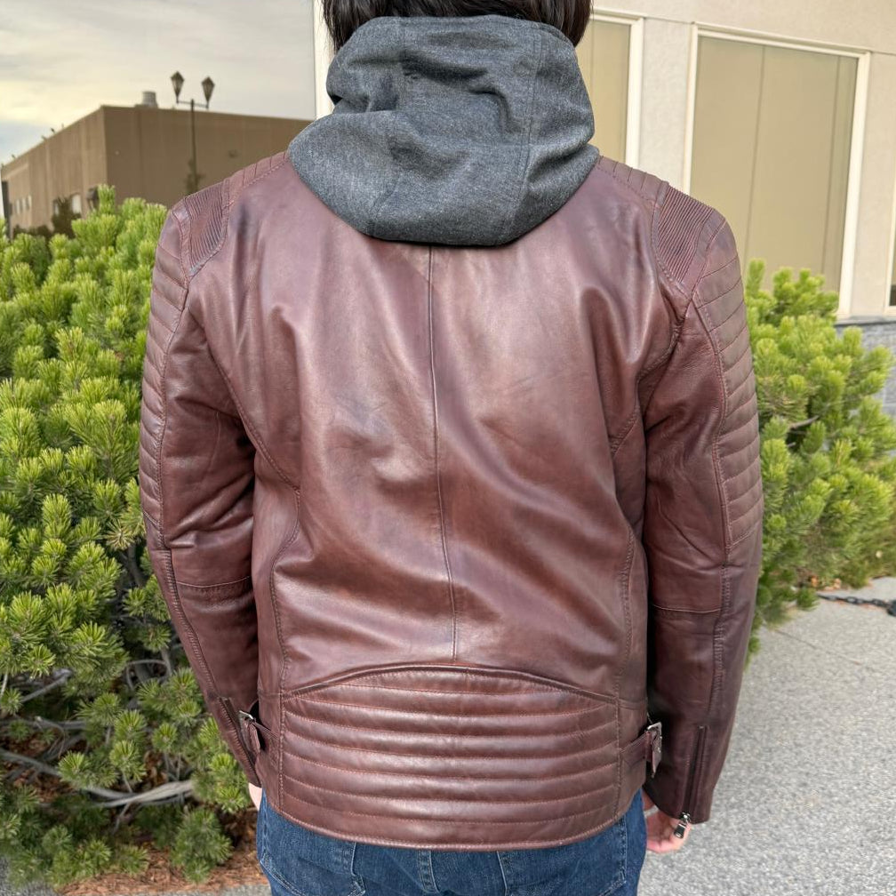 Men's Lamb Leather Jacket with Removable Hoodie - Velora Luxury Fashion