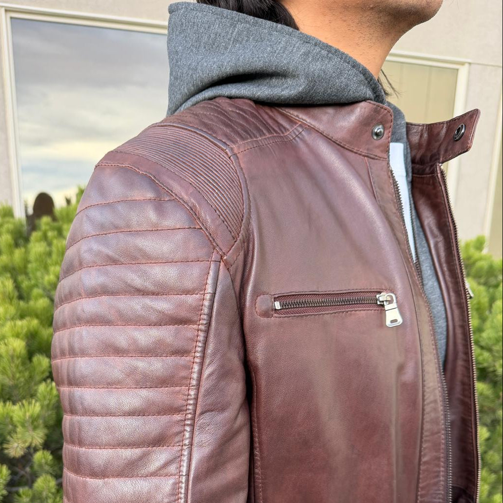 Men's Lamb Leather Jacket with Removable Hoodie - Velora Luxury Fashion