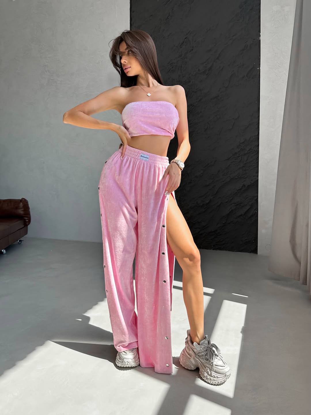 Pink Velour 3-Piece Tracksuit Set