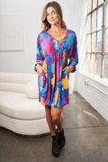 White Birch Full Size Printed V-Neck Mini Dress - Velora Luxury Fashion
