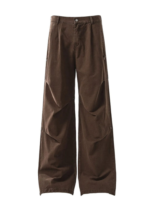 Wide-Leg Cargo Pants with Unique Curved Seam Design - Velora