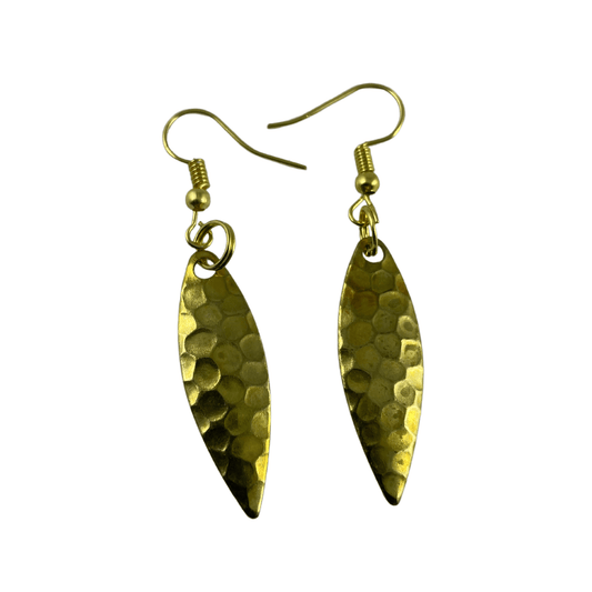 Willowleaf Hammered Polished Brass Spinner Blade Earrings - Velora Luxury Fashion