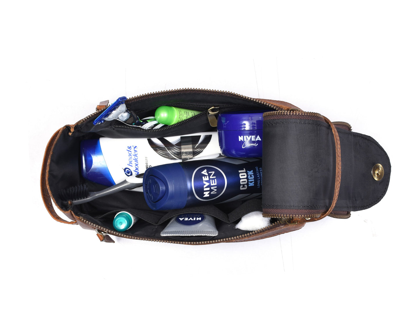 Winston Leather Toiletry Bag -  Caramel Brown - Velora Luxury Fashion