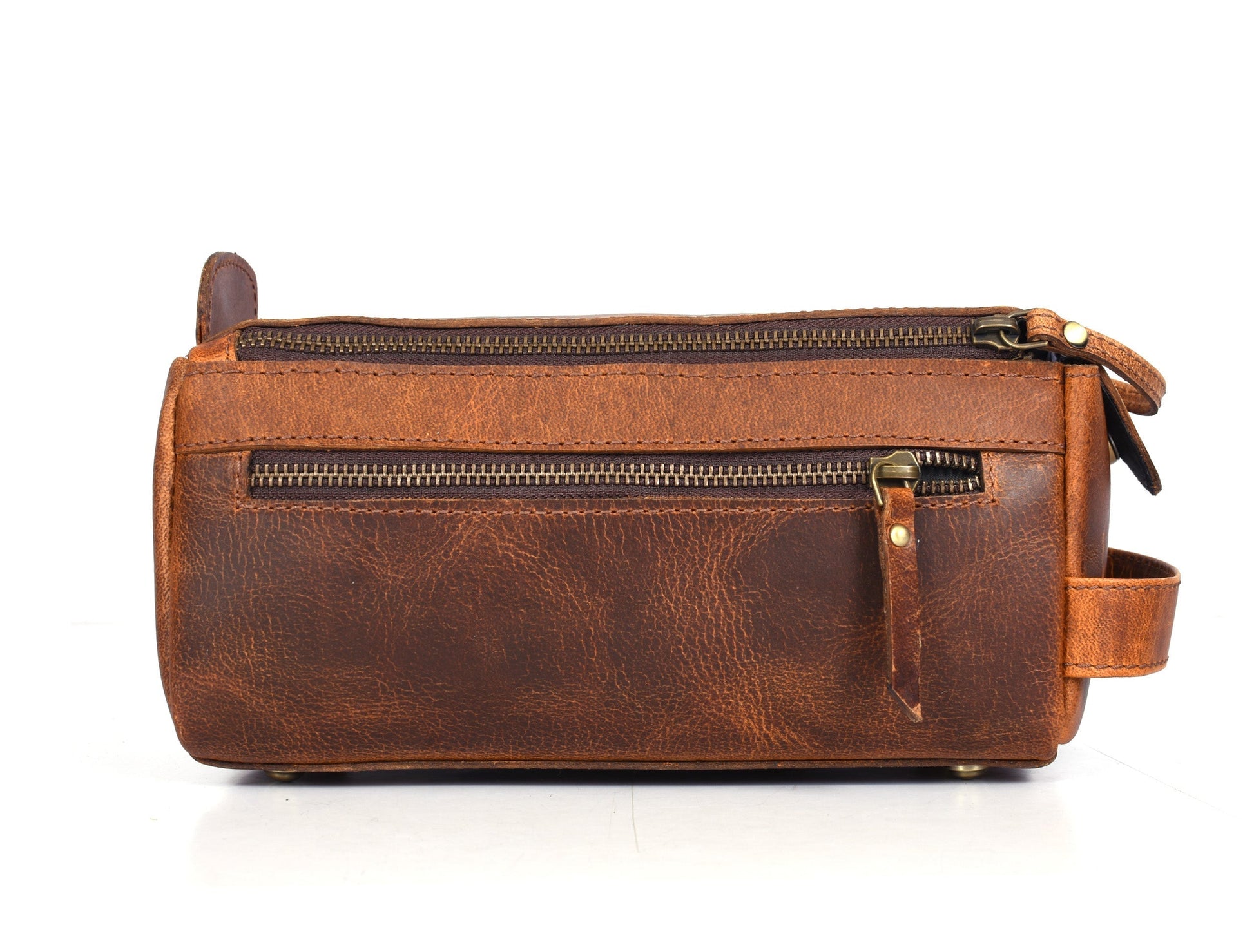 Winston Leather Toiletry Bag -  Caramel Brown - Velora Luxury Fashion
