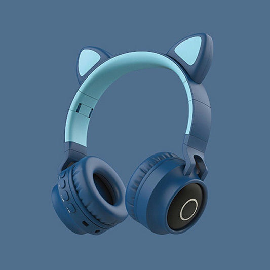 Wireless Cat Ear Bluetooth 5.0 Stereo Bass Headset LED Lights Earphone for Adults - Grey / Dark Blue - Velora Luxury Fashion