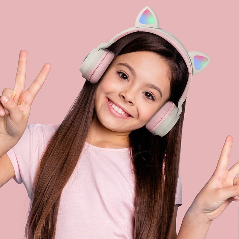Wireless Cat Ear Bluetooth 5.0 Stereo Bass Headset LED Lights Earphone for Adults - Grey / Dark Blue - Velora Luxury Fashion