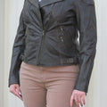 Women's Biker Look Rub-Off Leather Jacket - Velora Luxury Fashion