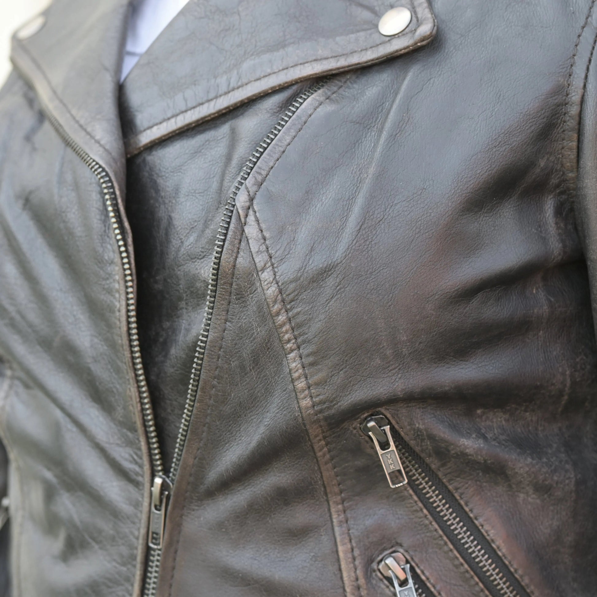 Women's Biker Look Rub-Off Leather Jacket - Velora Luxury Fashion