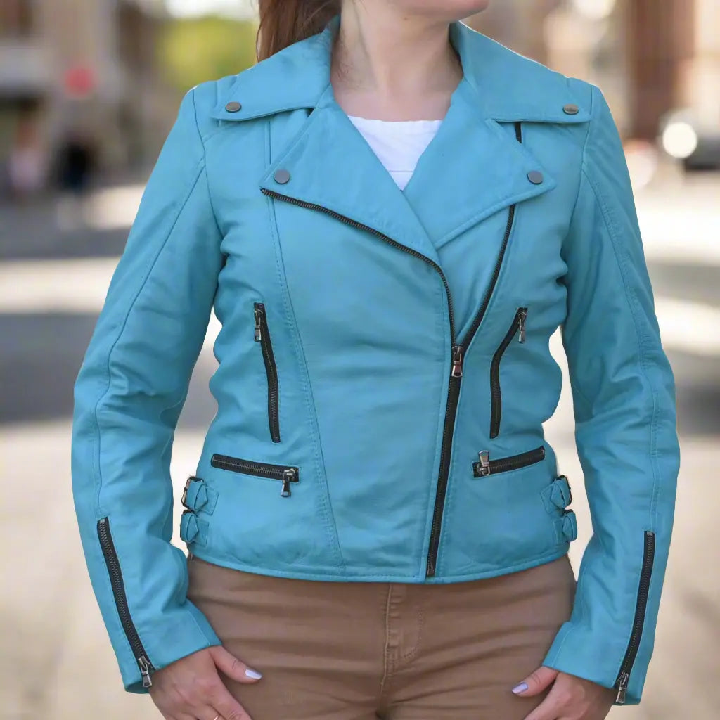 Women's Biker Look Sheep Leather Jacket - Velora Luxury Fashion