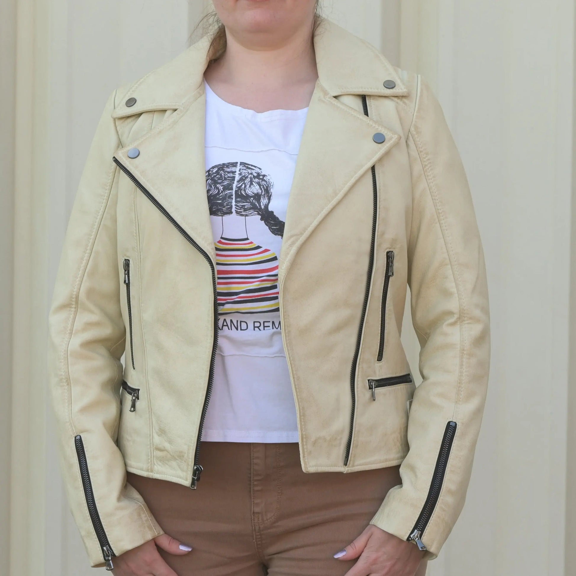 Women's Biker Look Sheep Leather Jacket - Velora Luxury Fashion