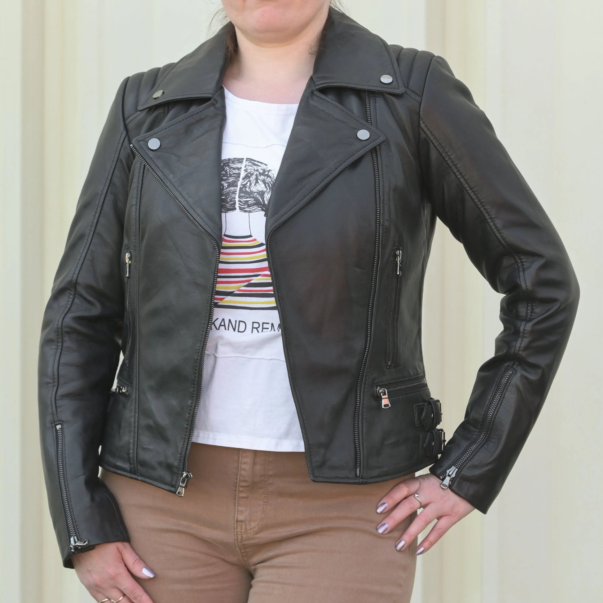 Women's Biker Look Sheep Leather Jacket - Velora Luxury Fashion