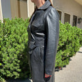 Women's Classic Leather Trench Coat. Double-Breasted Button Closure with Adjustable Belt - Velora Luxury Fashion