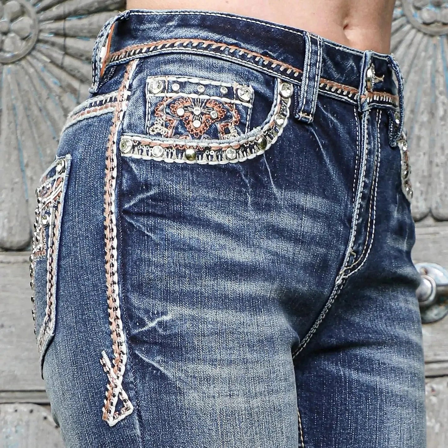 Women’s Embellished Mid-Rise Bootcut Jeans - Velora Luxury Fashion