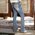 Women’s Embroidery Mid-Rise Bootcut Jeans - Velora Luxury Fashion