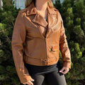 Women's Lamb Leather Biker Style Jacket with Belt - Velora Luxury Fashion