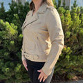 Women's Lamb Leather Biker Style Jacket with Belt - Velora Luxury Fashion