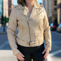 Women's Lamb Leather Biker Style Jacket with Belt - Velora Luxury Fashion
