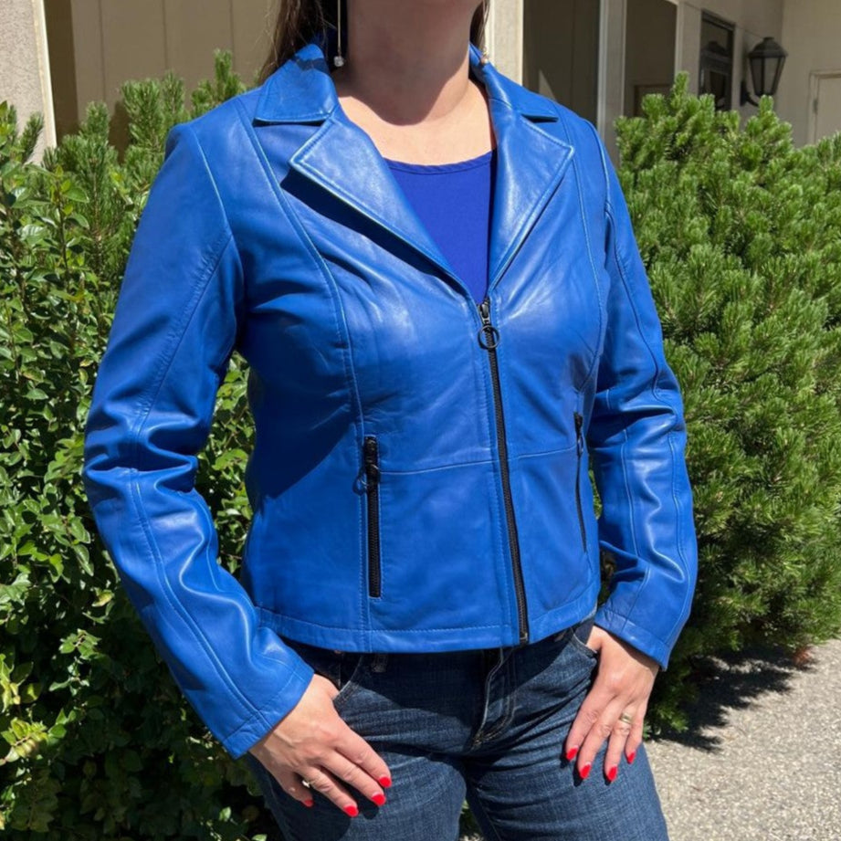 Women's Lamb Leather Blazer Jacket - Velora Luxury Fashion