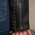 Women's Lamb Leather Jacket with Floral Embroidery - Velora Luxury Fashion