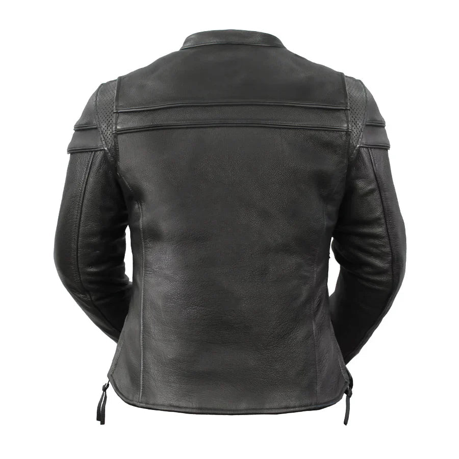 Women's Motorcycle Jacket. Vented Cowhide with Zip-Out Thermal Liner - Velora Luxury Fashion