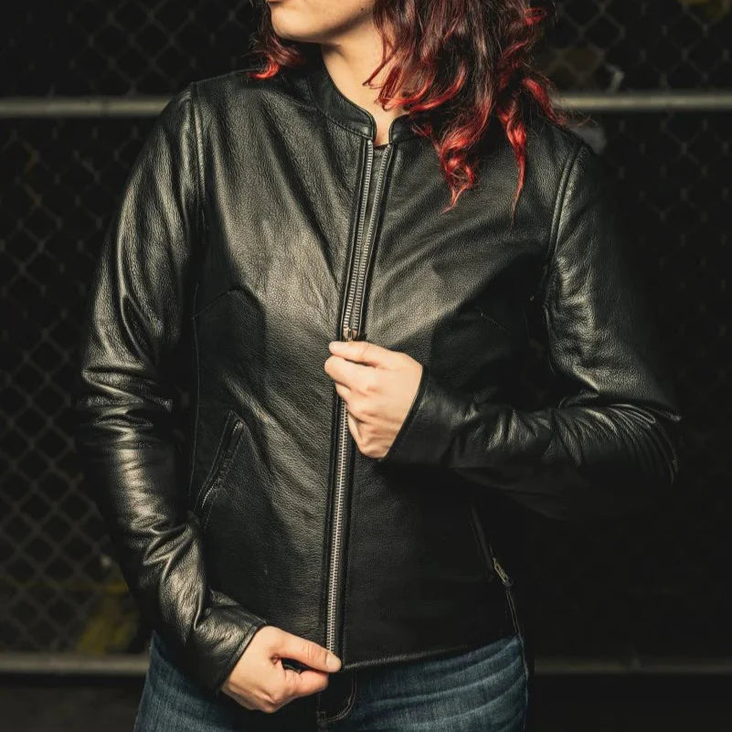 Women’s Motorcycle Leather Jacket. Lightweight Cowhide with Armor Pockets - Velora Luxury Fashion