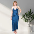 Women's Mulberry Silk Nightgown Navy Blue - Velora Luxury Fashion