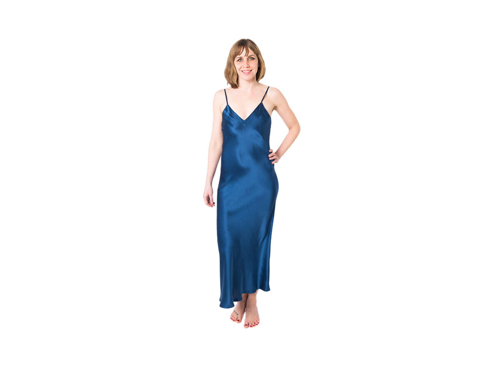 Women's Mulberry Silk Nightgown Navy Blue - Velora Luxury Fashion