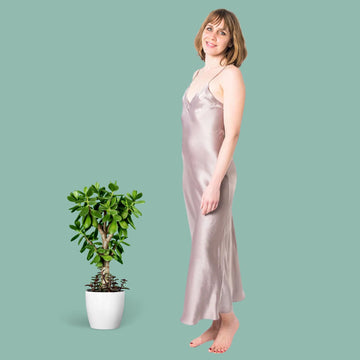Women's Mulberry Silk Nightgown Taupe - Velora Luxury Fashion