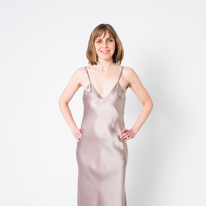 Women's Mulberry Silk Nightgown Taupe - Velora Luxury Fashion