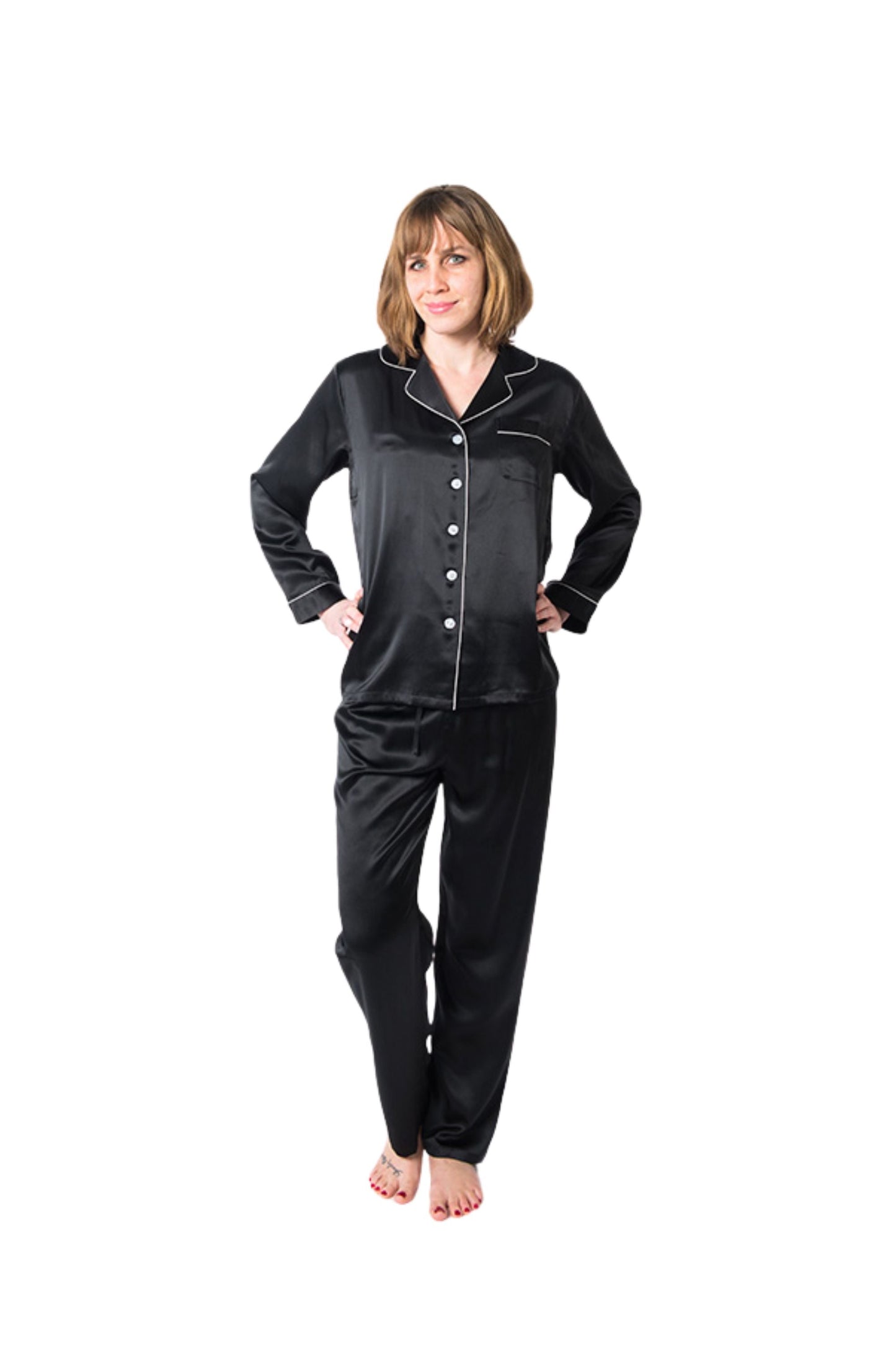 Women's Mulberry Silk Pajama Set Black - Velora Luxury Fashion