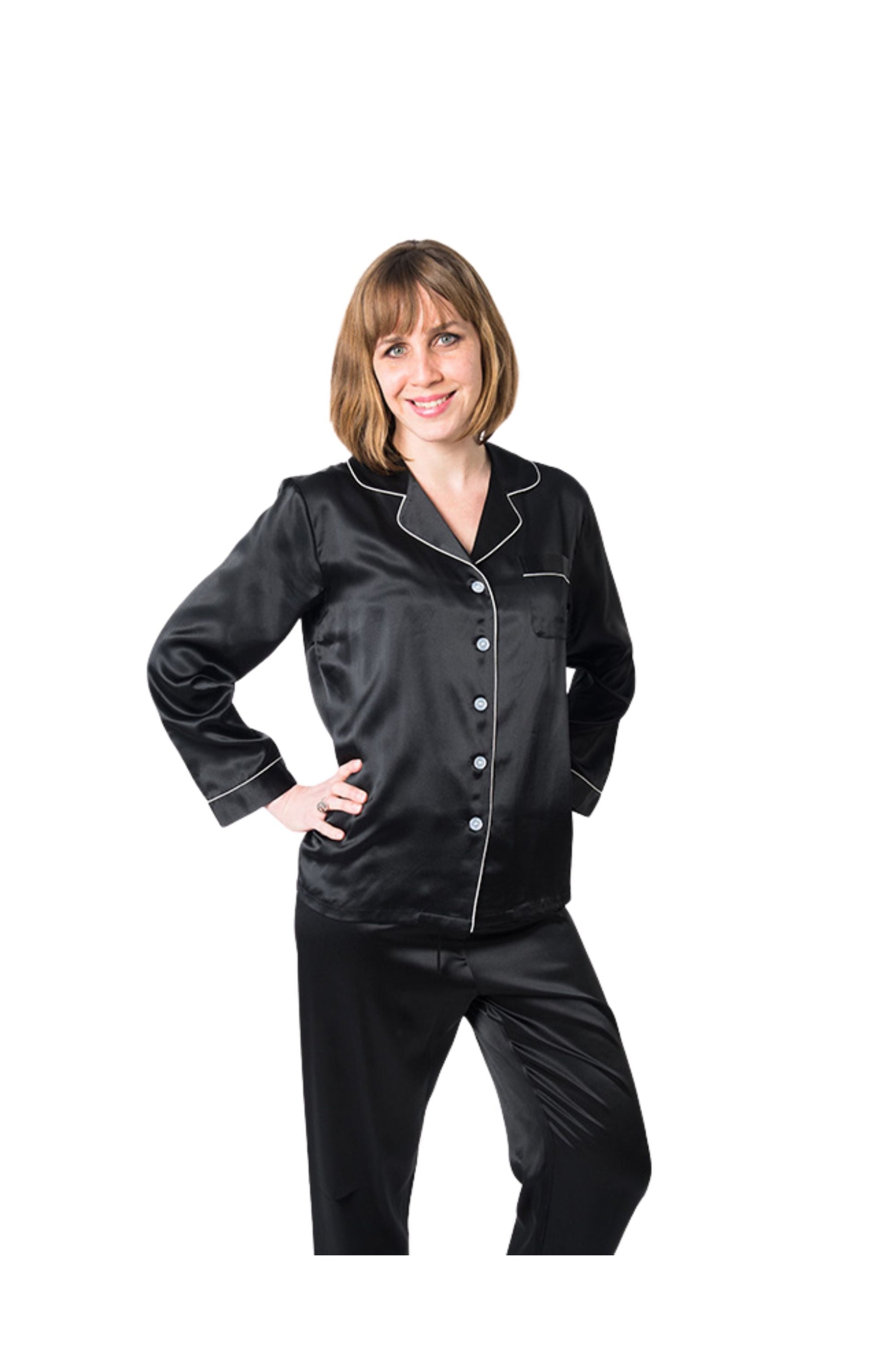 Women's Mulberry Silk Pajama Set Black - Velora Luxury Fashion