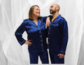Women's Mulberry Silk Pajama Set Navy Blue - Velora Luxury Fashion