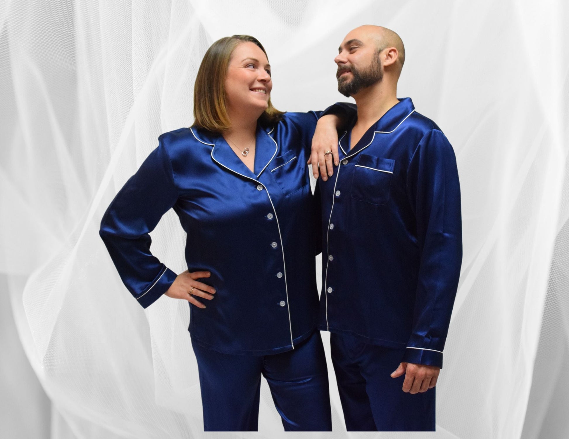 Women's Mulberry Silk Pajama Set Navy Blue - Velora Luxury Fashion