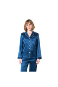 Women's Mulberry Silk Pajama Set Navy Blue - Velora Luxury Fashion