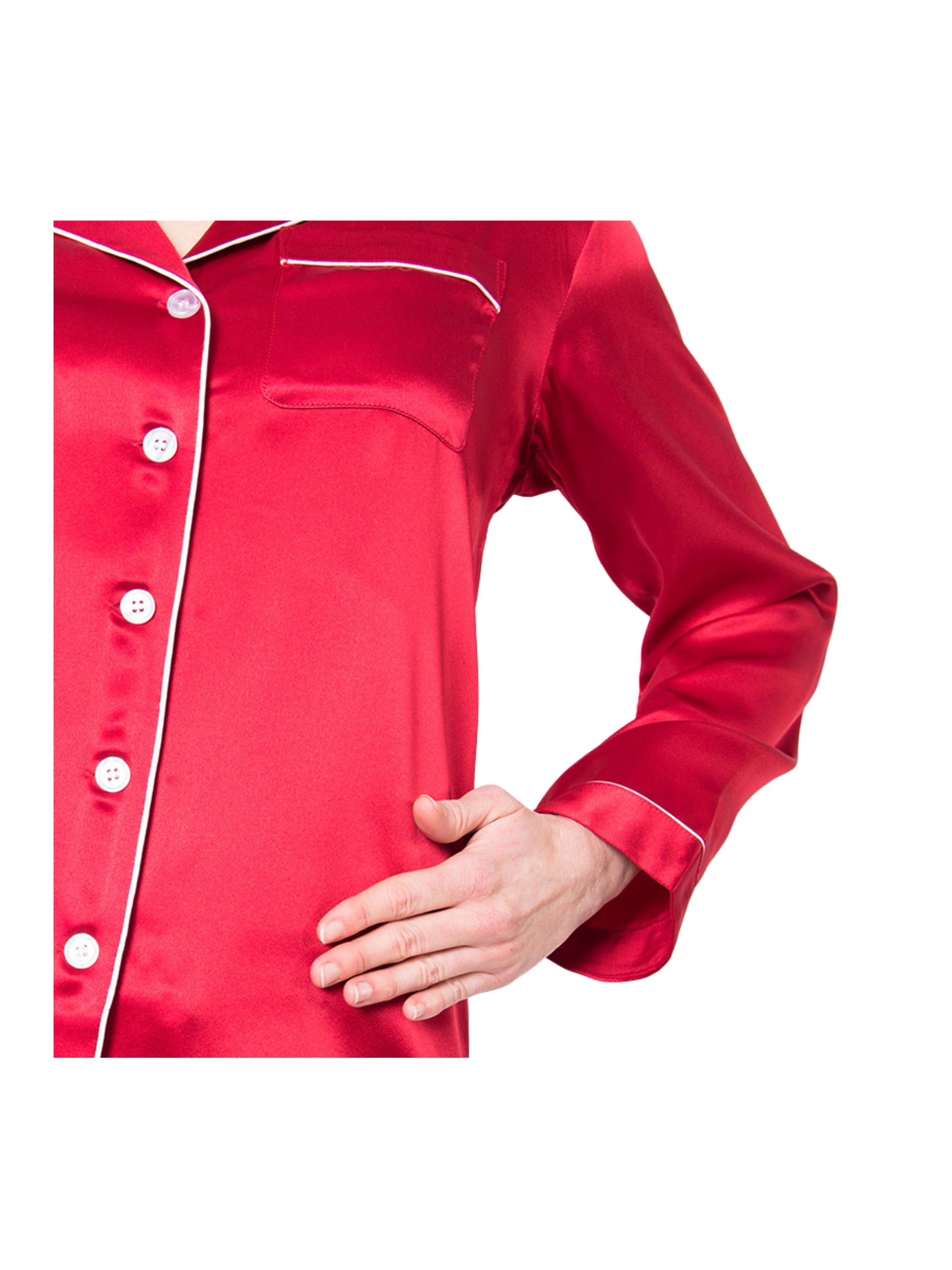 Women's Mulberry Silk Pajama Set Red - Velora Luxury Fashion