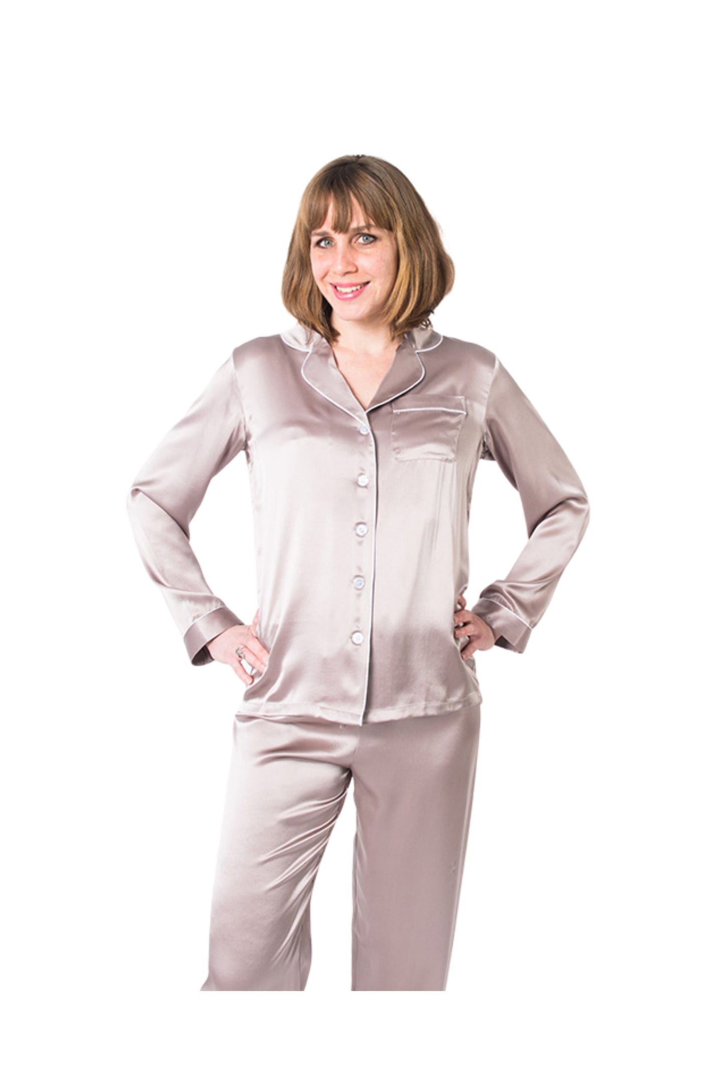 Women's  Mulberry Silk Pajama Set Taupe - Velora Luxury Fashion