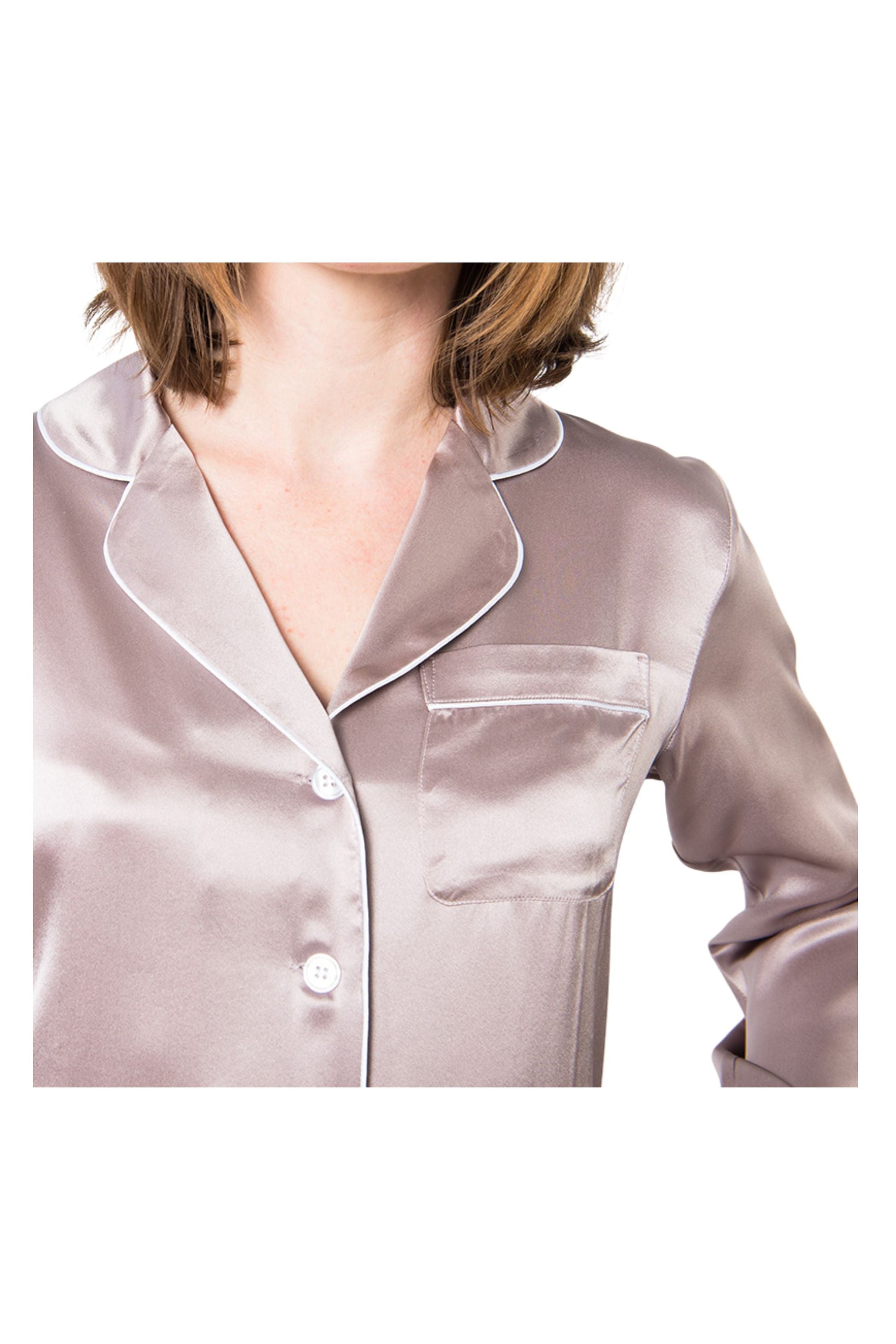 Women's  Mulberry Silk Pajama Set Taupe - Velora Luxury Fashion