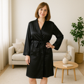 Women's  Mulberry Silk Robe Black - Velora Luxury Fashion