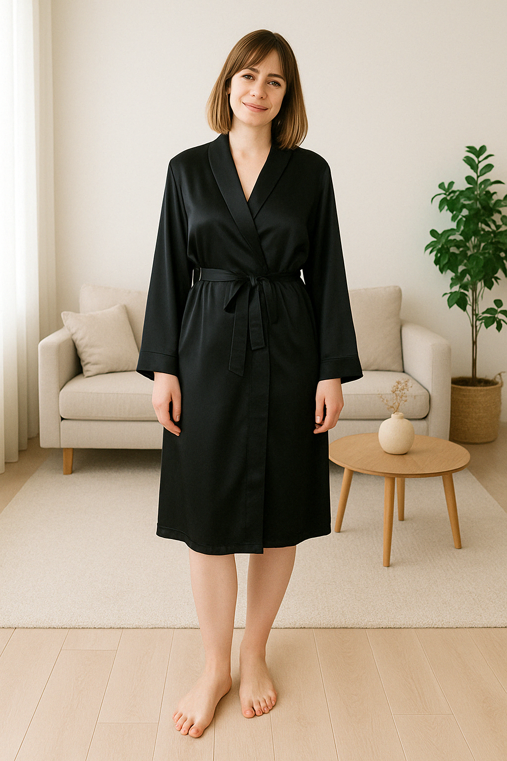 Women's  Mulberry Silk Robe Black - Velora Luxury Fashion