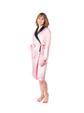 Women's Mulberry Silk Robe Pink with Black Collar - Velora Luxury Fashion