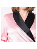 Women's Mulberry Silk Robe Pink with Black Collar - Velora Luxury Fashion